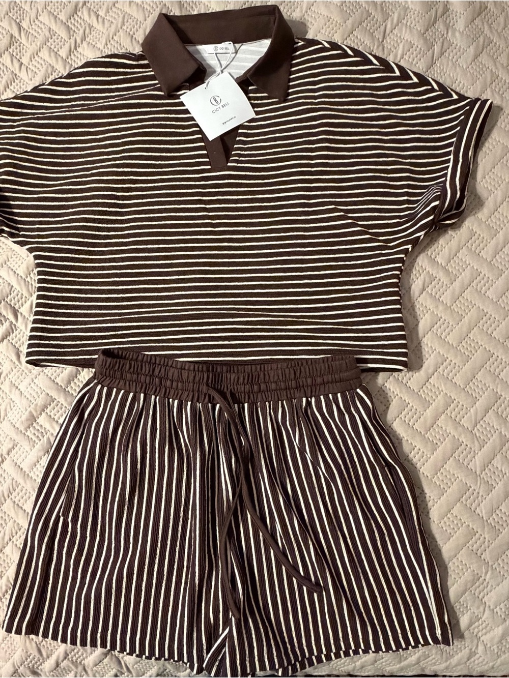 Size M NWT Cicy Bell Brown Striped 2-Piece Knit Lounge Set - Picture 2 of 3